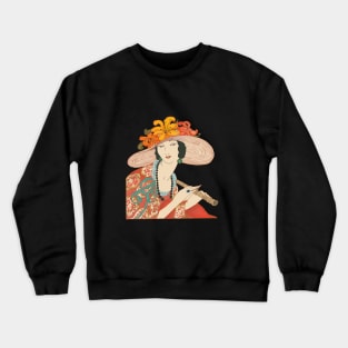 Lady in a hat (on black) Crewneck Sweatshirt